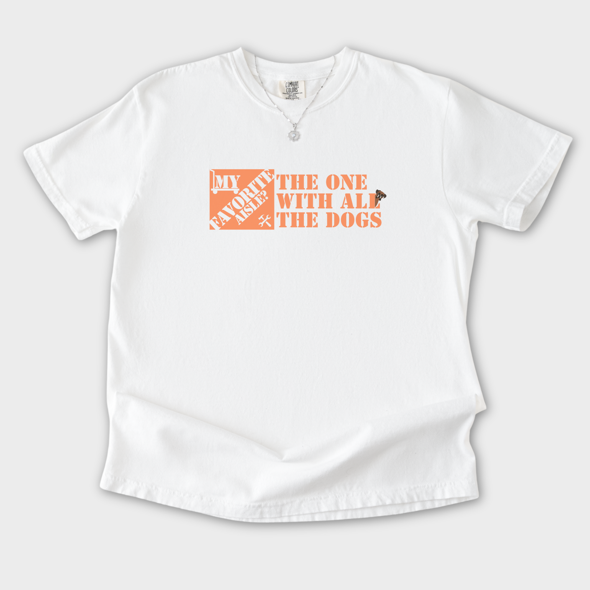 minimalist-my-favorite-toolbox-store-aisle-dog-graphic-comfort-colors-t-shirt-in-white - White Flat Lay Front