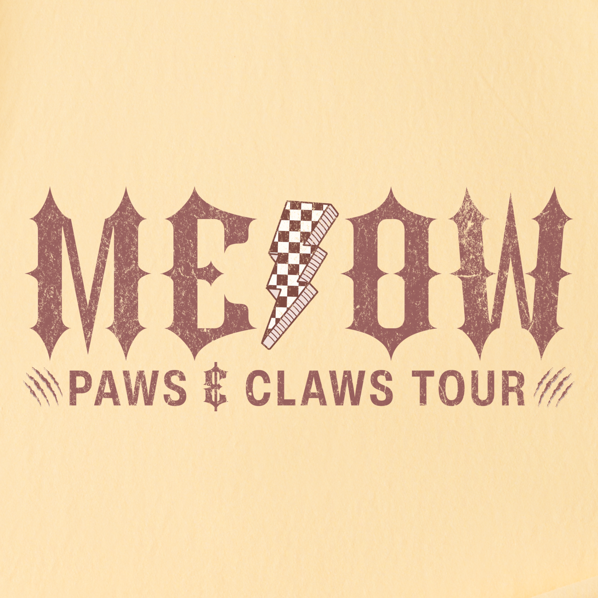 retro-meow-paws-and-claws-tour-cat-graphic-comfort-colors-t-shirt-in-butter - Butter Full Graphic