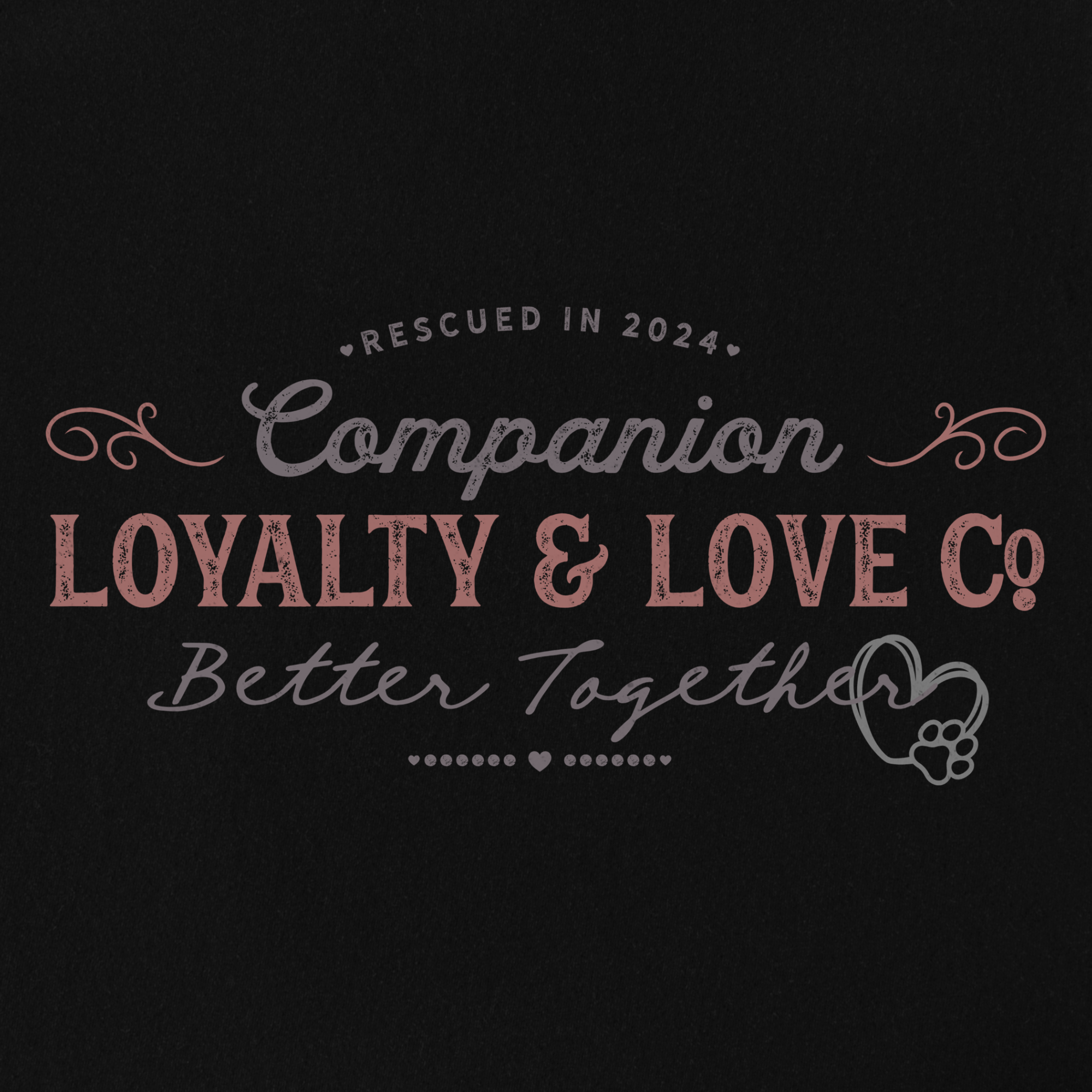 vintage-companions-better-together-company-pet-text-comfort-colors-t-shirt-in-black - Black Full Graphic