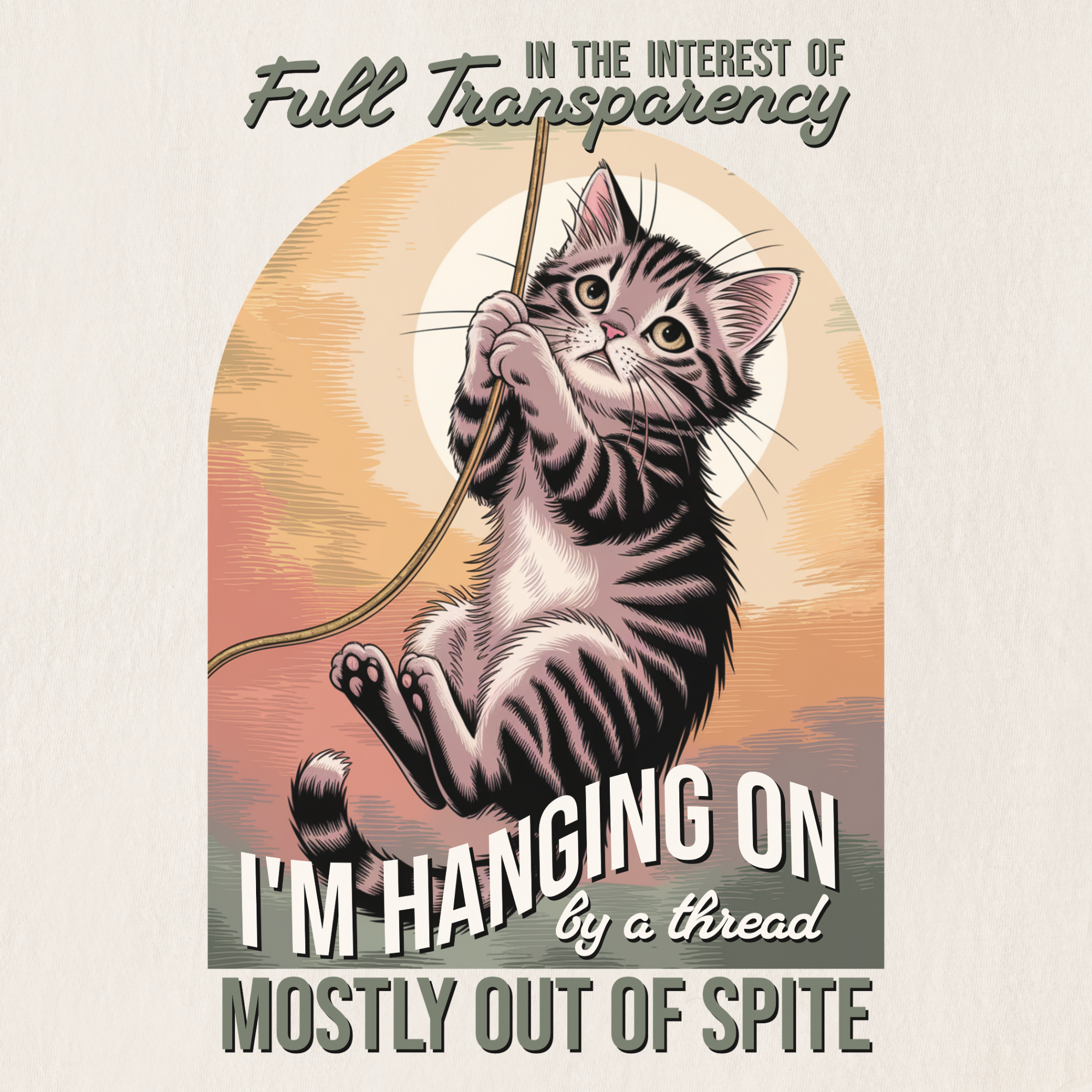 western-hanging-on-by-a-thread-cat-graphic-comfort-colors-t-shirt-in-ivory - Ivory Full Graphic