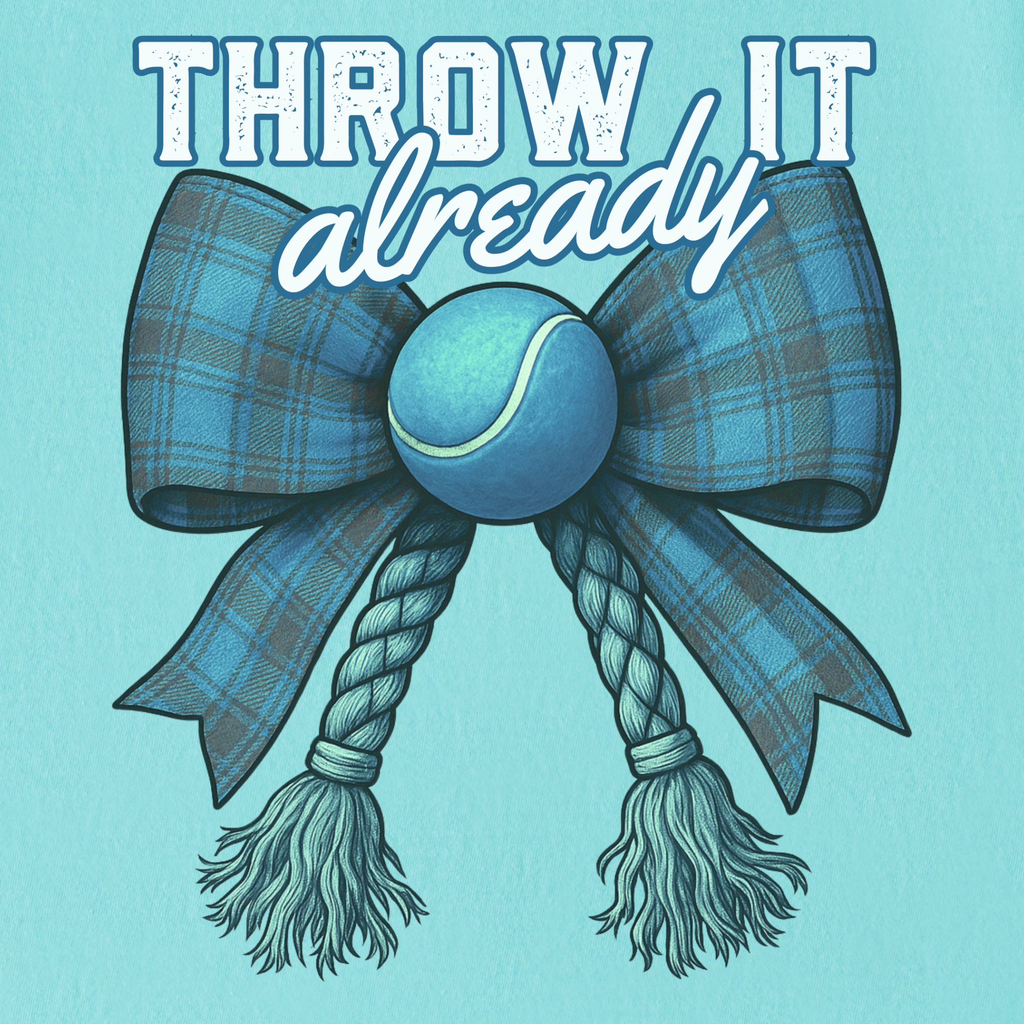 retro-throw-it-already-dog-chew-toy-bow-in-blue-dog-bow-comfort-colors-t-shirt-in-chalky-mint - Chalky Mint Full Graphic