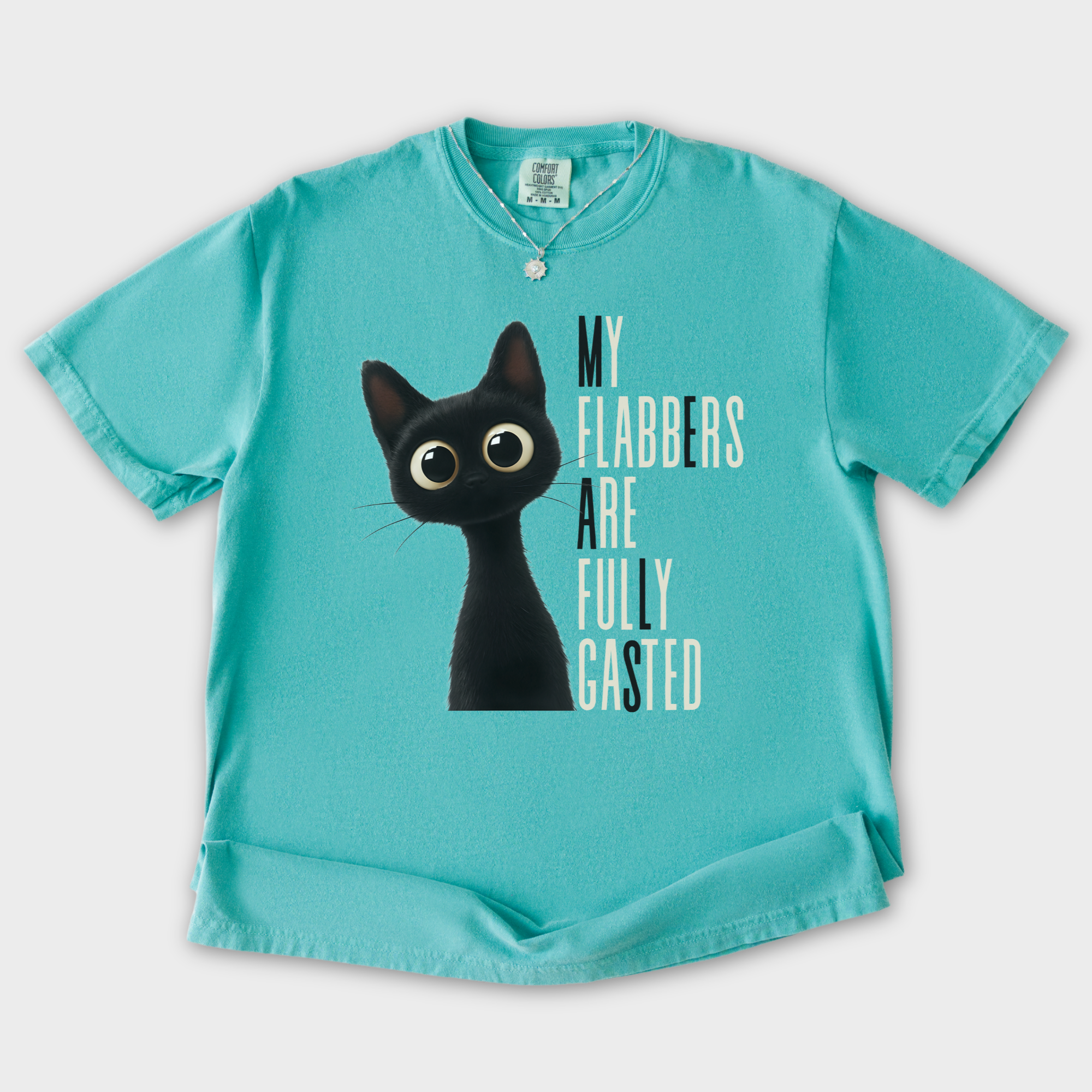 retro-my-flabbers-are-entirely-gasted-cat-graphic-comfort-colors-t-shirt-in-seafoam - Seafoam Flat Lay Front