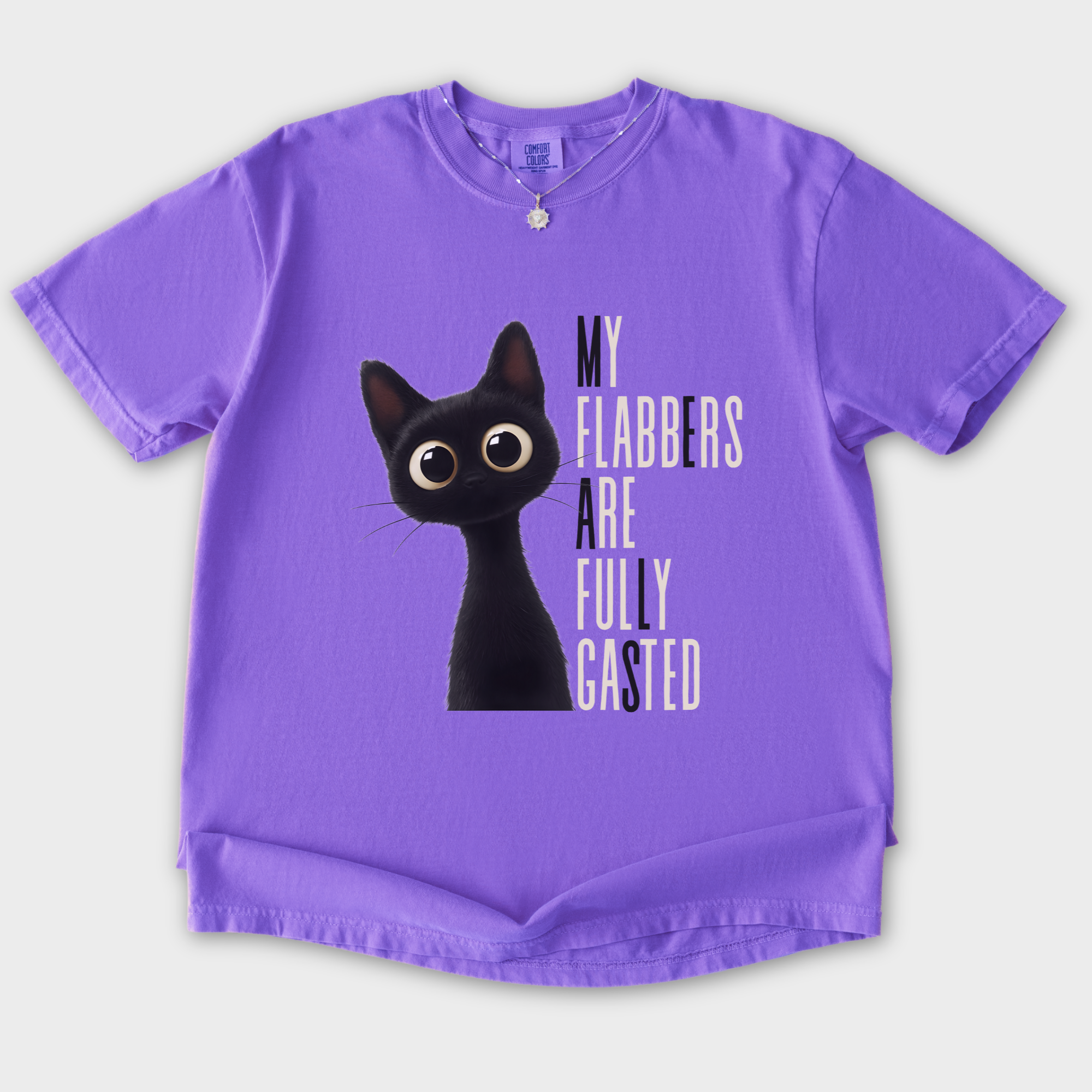 retro-my-flabbers-are-entirely-gasted-cat-graphic-comfort-colors-t-shirt-in-violet - Violet Flat Lay Front