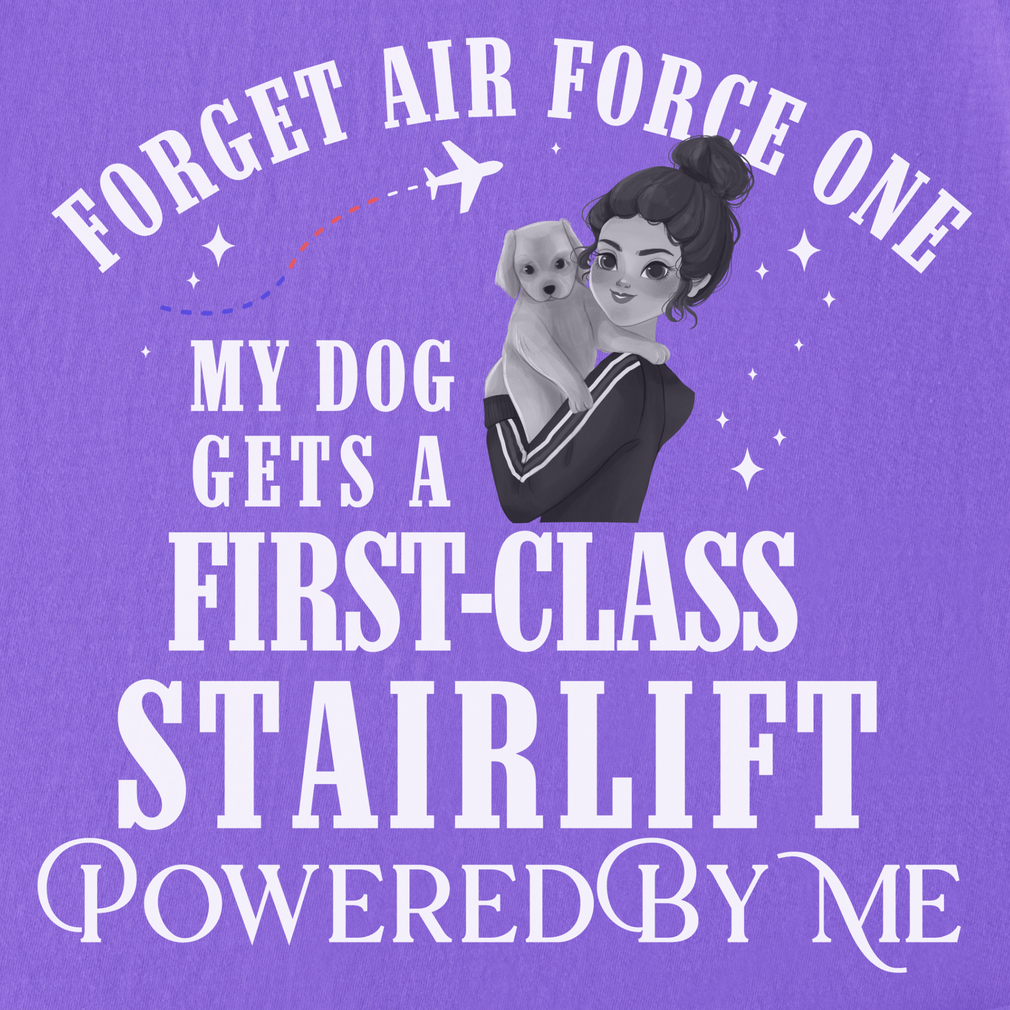 minimalist-forget-air-force-one-first-class-stairlift-dog-text-comfort-colors-t-shirt-in-violet - Violet Full Graphic