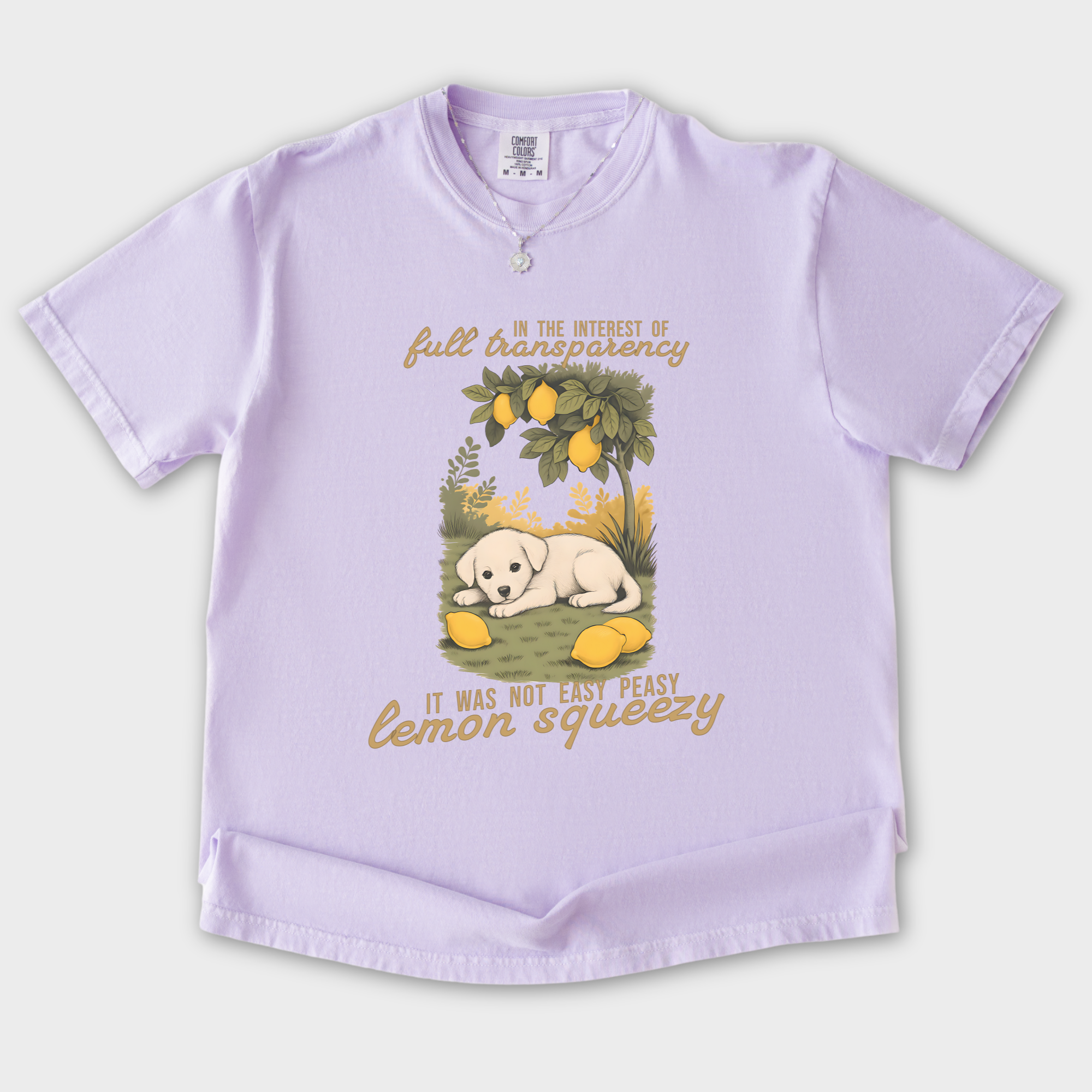vintage-not-so-easy-lemon-squeezy-dog-dog-graphic-comfort-colors-t-shirt-in-orchid - Orchid Flat Lay Front