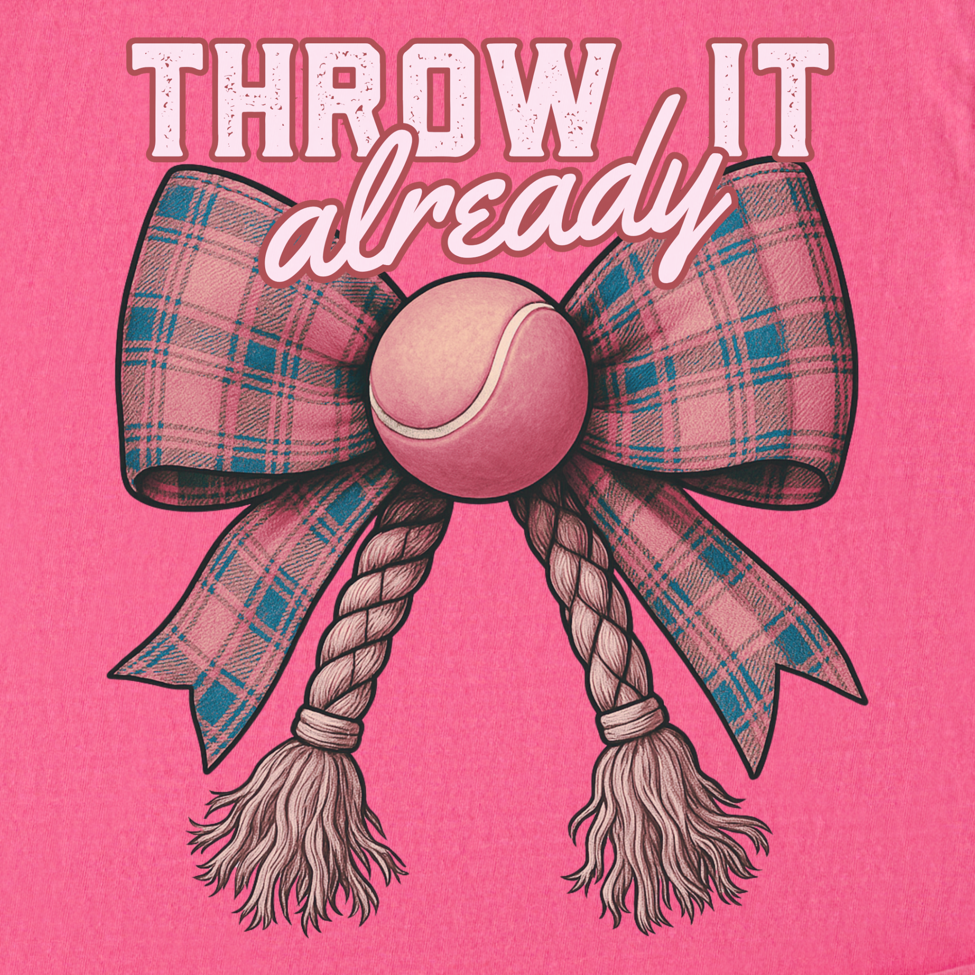 retro-throw-it-already-dog-chew-toy-bow-in-pink-dog-bow-comfort-colors-t-shirt-in-crunchberry - Crunchberry Full Graphic