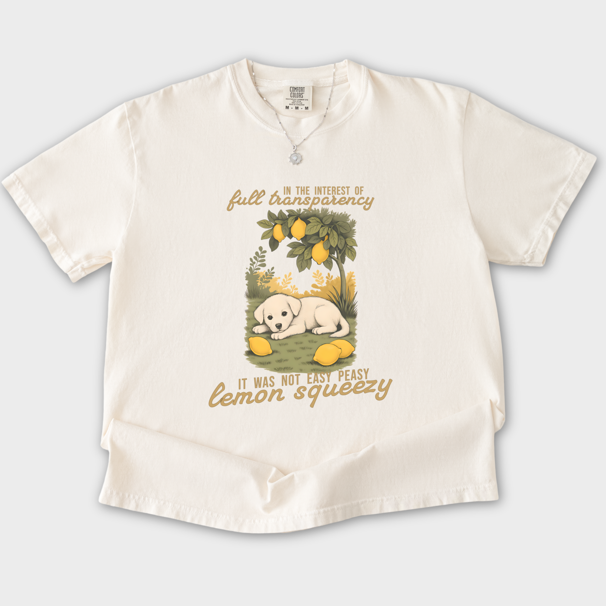 vintage-not-so-easy-lemon-squeezy-dog-dog-graphic-comfort-colors-t-shirt-in-ivory - Ivory Flat Lay Front