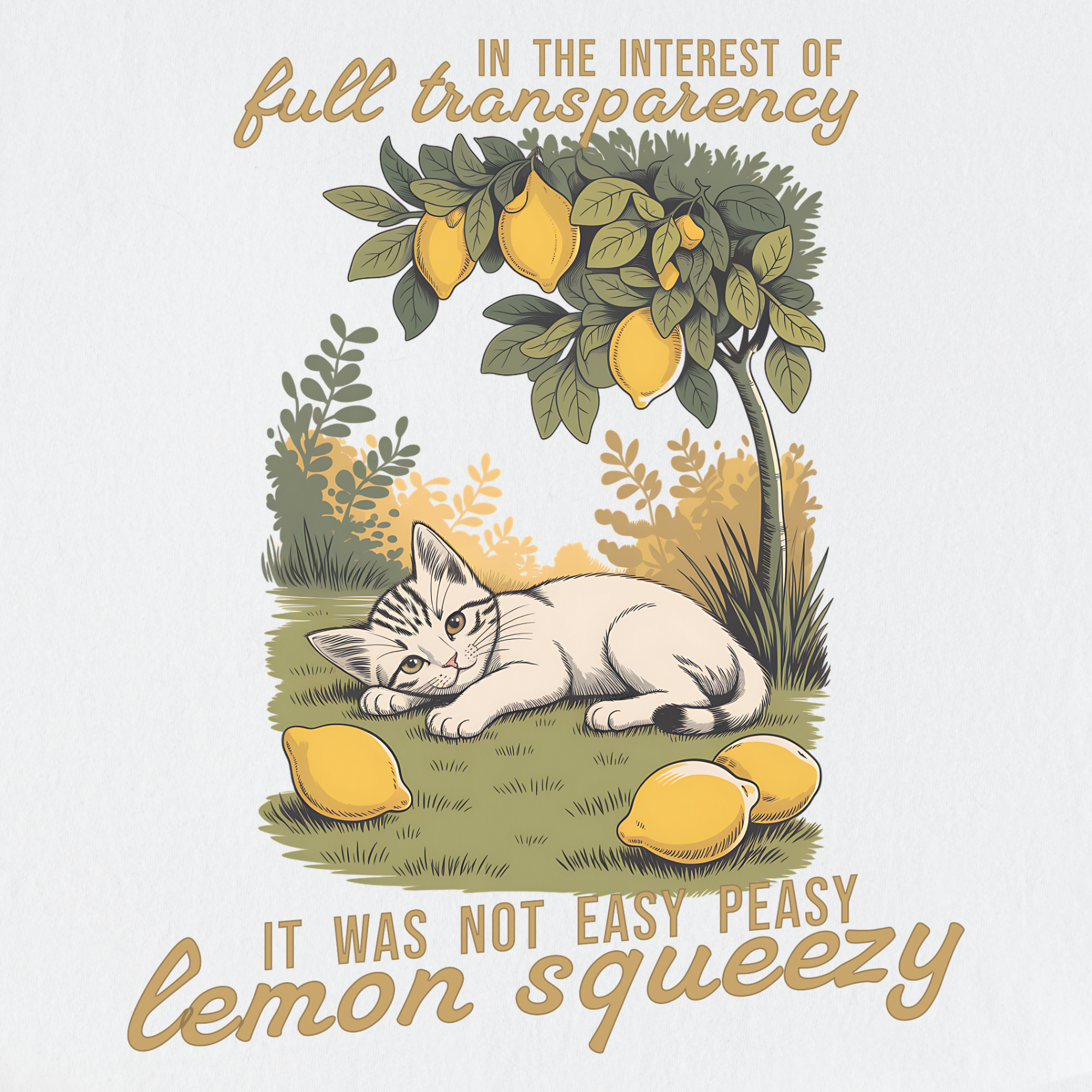 retro-not-so-easy-lemon-squeezy-cat-cat-graphic-comfort-colors-t-shirt-in-white - White Full Graphic