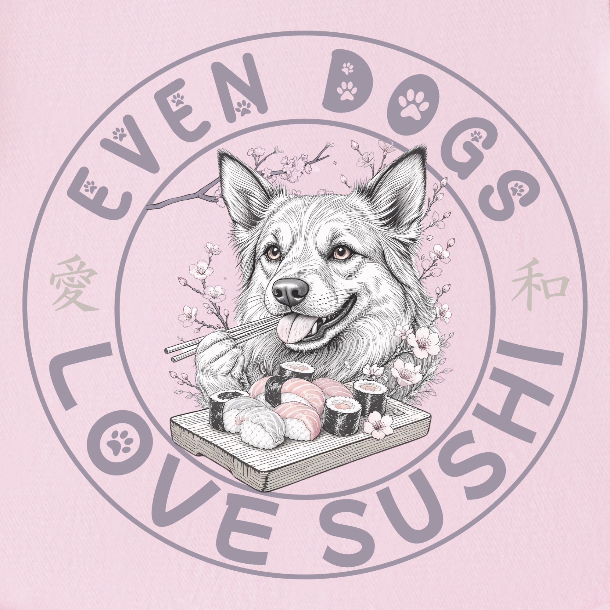 floral-even-dogs-love-sushi-plus-cherry-blossoms-dog-minimalist-comfort-colors-t-shirt-in-blossom - Blossom Full Graphic