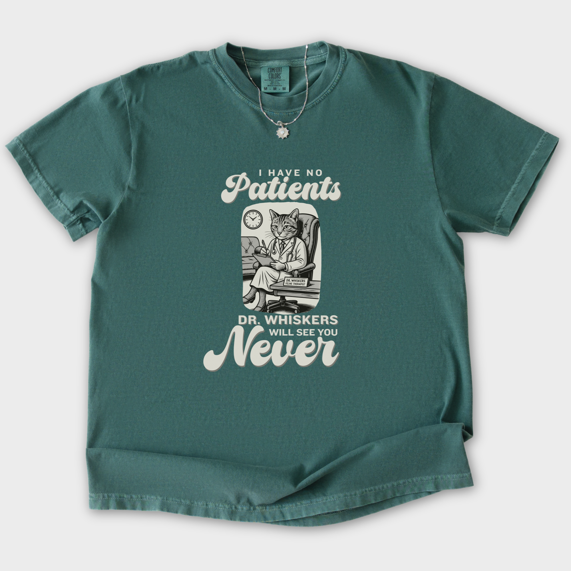 retro-i-have-no-patients-cat-graphic-comfort-colors-t-shirt-in-blue-spruce - Blue Spruce Flat Lay Front