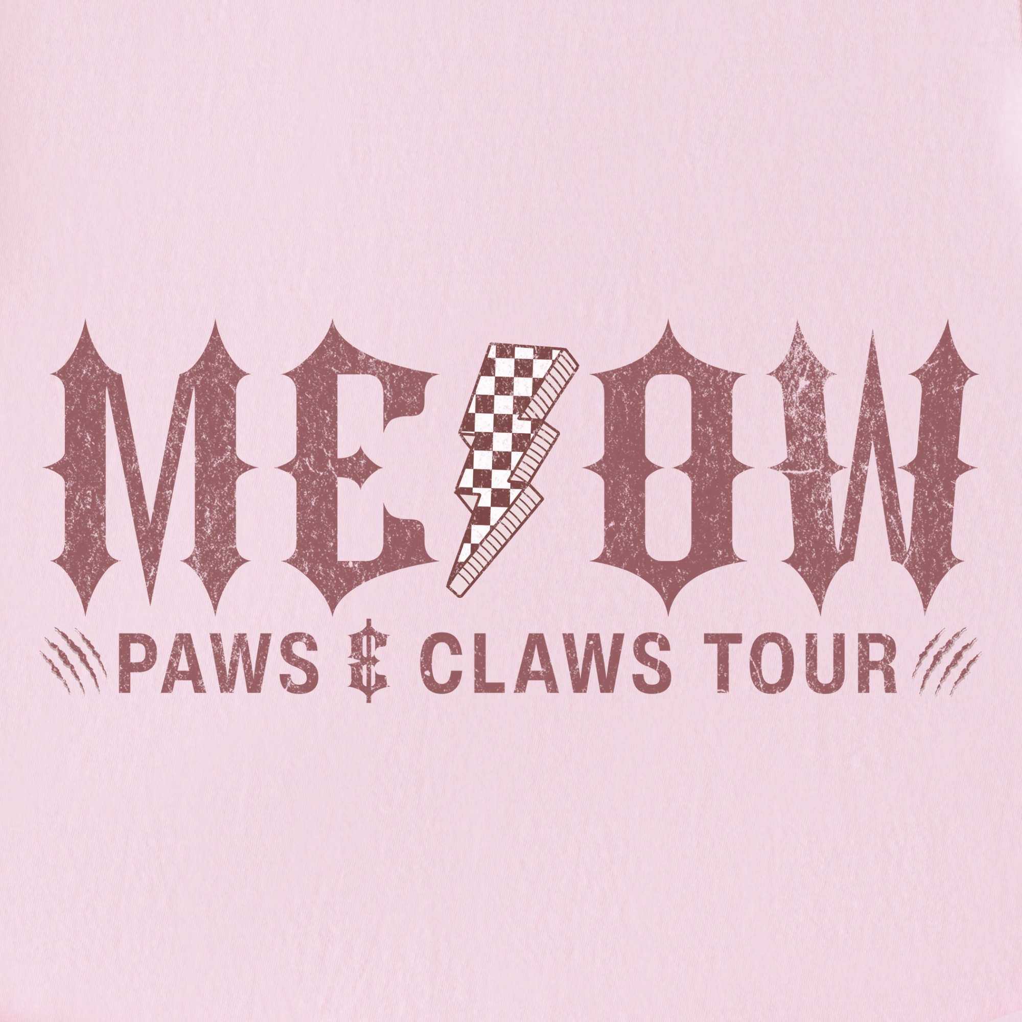 retro-meow-paws-and-claws-tour-cat-graphic-comfort-colors-t-shirt-in-blossom - Blossom Full Graphic