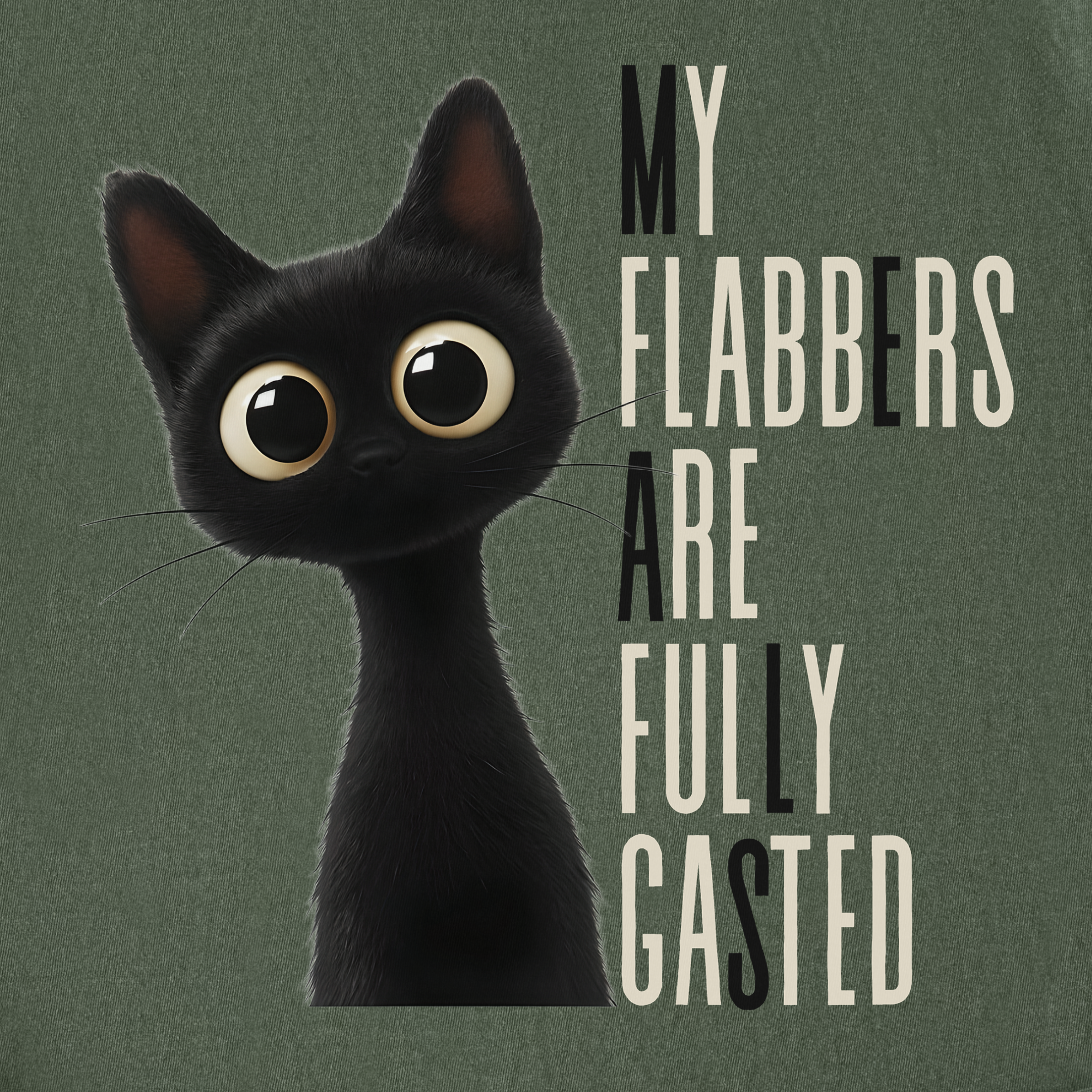 retro-my-flabbers-are-entirely-gasted-cat-graphic-comfort-colors-t-shirt-in-moss - Moss Full Graphic