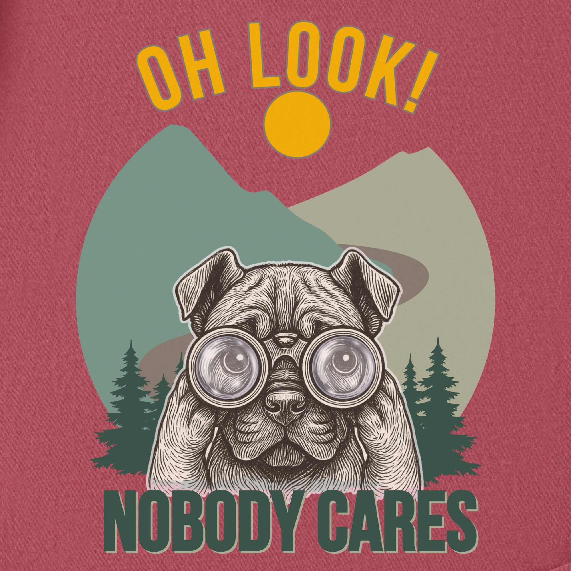 vintage-oh-look-nobody-cares-dog-graphic-comfort-colors-t-shirt-in-crimson - Crimson Full Graphic