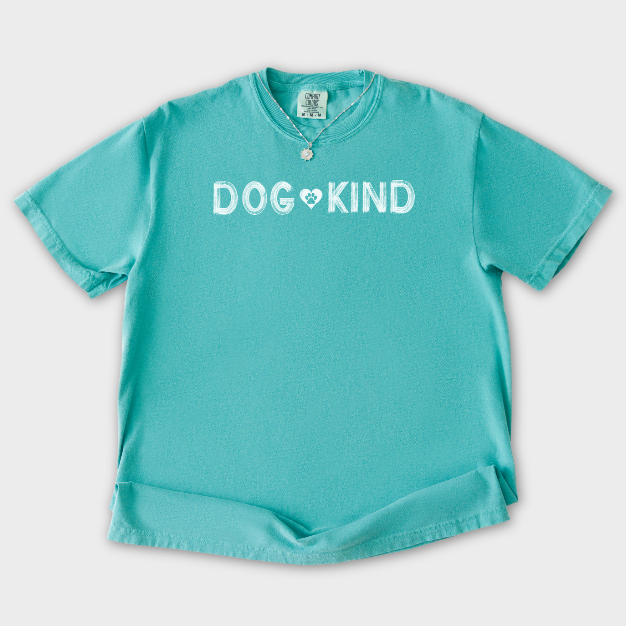 artistic-dogkind-dog-graphic-comfort-colors-t-shirt-in-seafoam - Seafoam Flat Lay Front