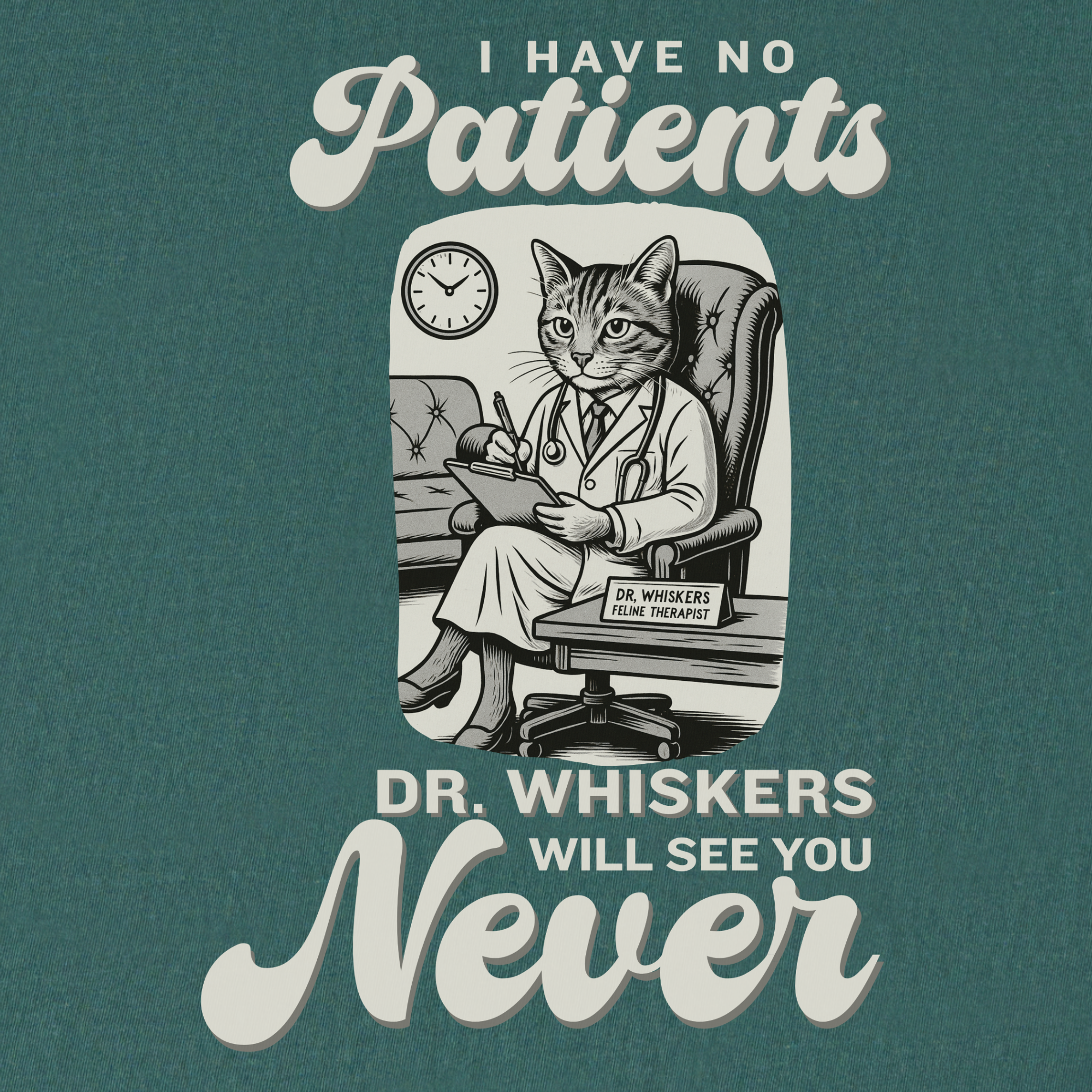 retro-i-have-no-patients-cat-graphic-comfort-colors-t-shirt-in-blue-spruce - Blue Spruce Full Graphic