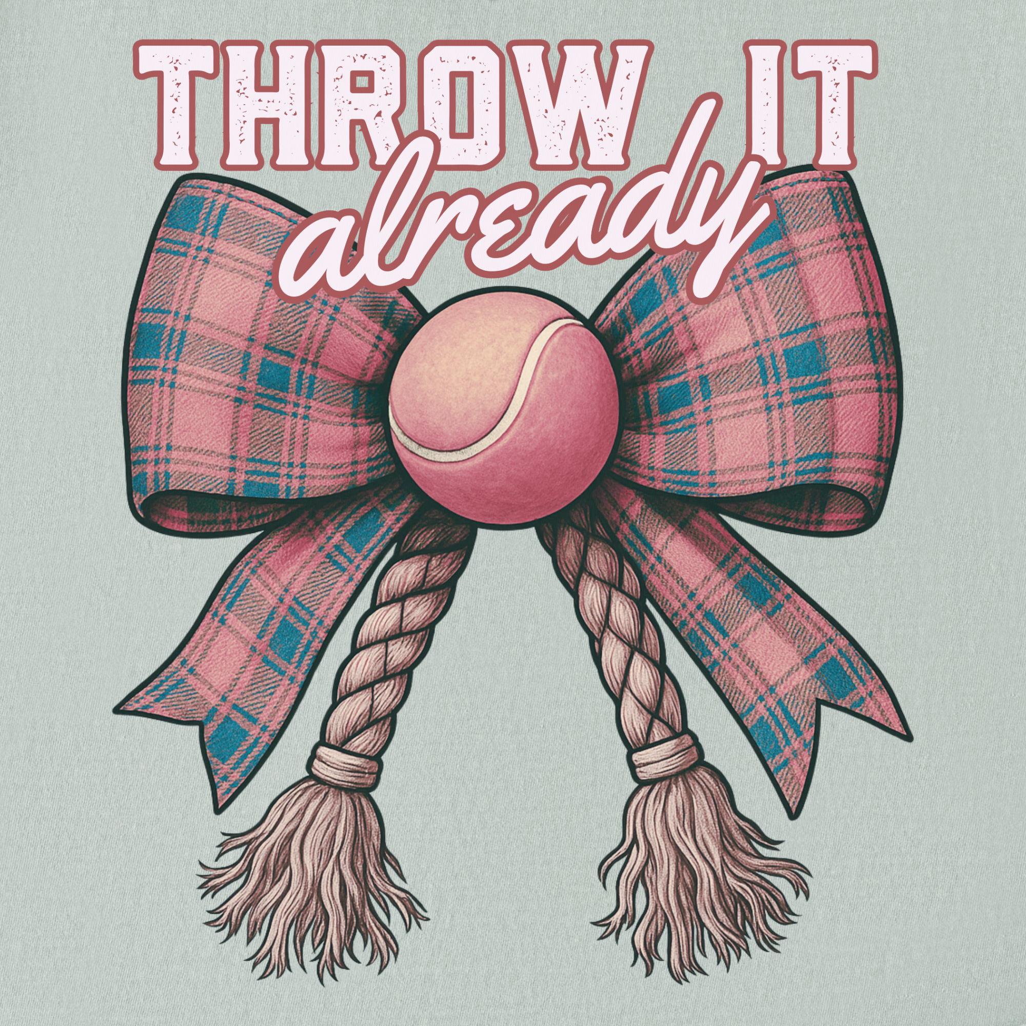 retro-throw-it-already-dog-chew-toy-bow-in-pink-dog-bow-comfort-colors-t-shirt-in-granite - Granite Full Graphic