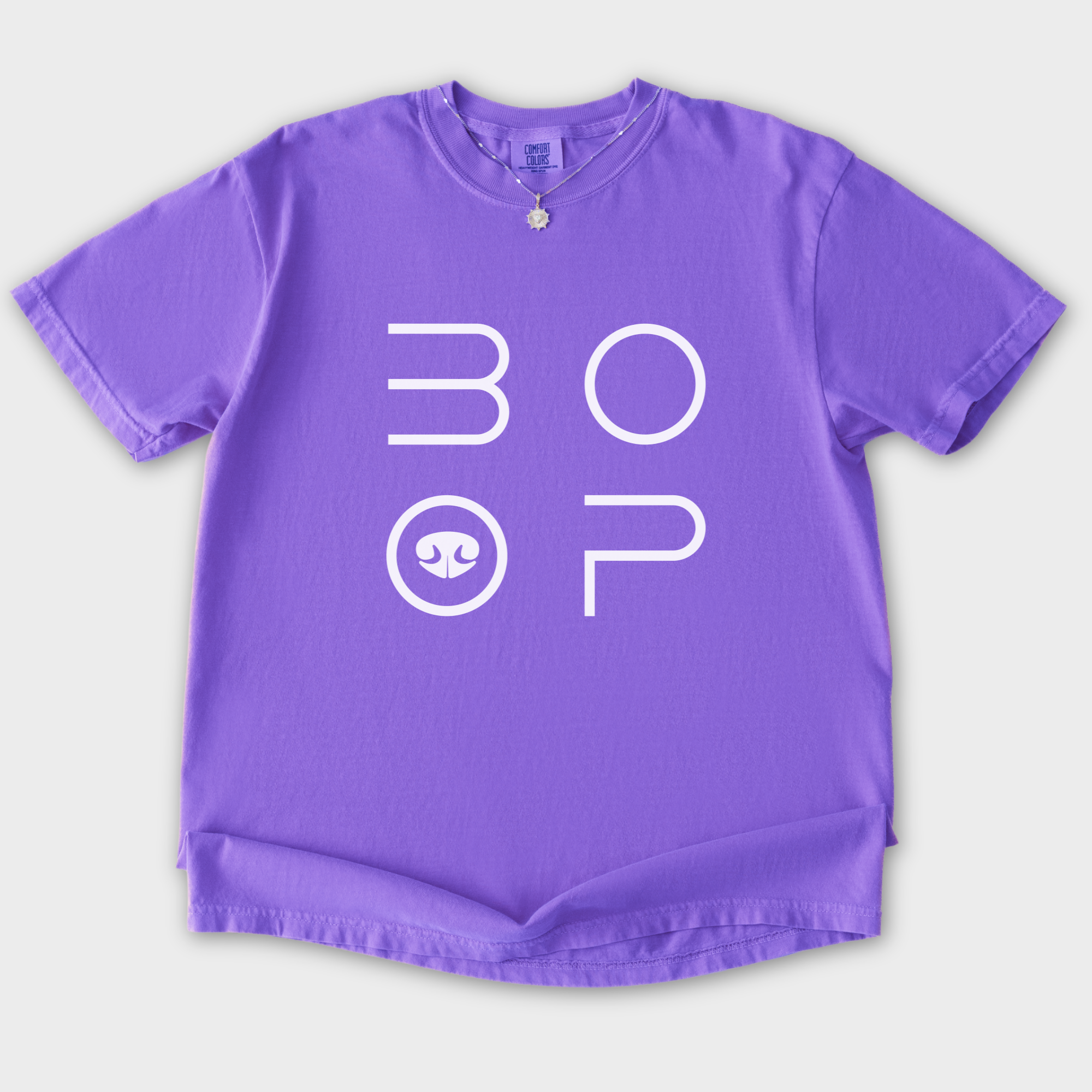 minimalist-boop-dog-nose-modern-text-design-dog-text-comfort-colors-t-shirt-in-violet - Violet Flat Lay Front