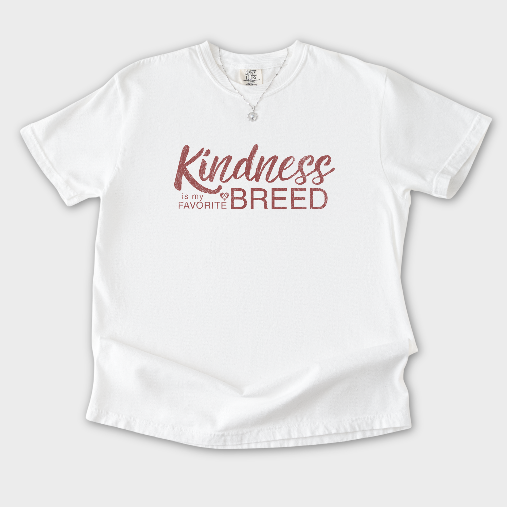 vintage-kindness-is-my-favorite-breed-dog-text-comfort-colors-t-shirt-in-white - White Flat Lay Front