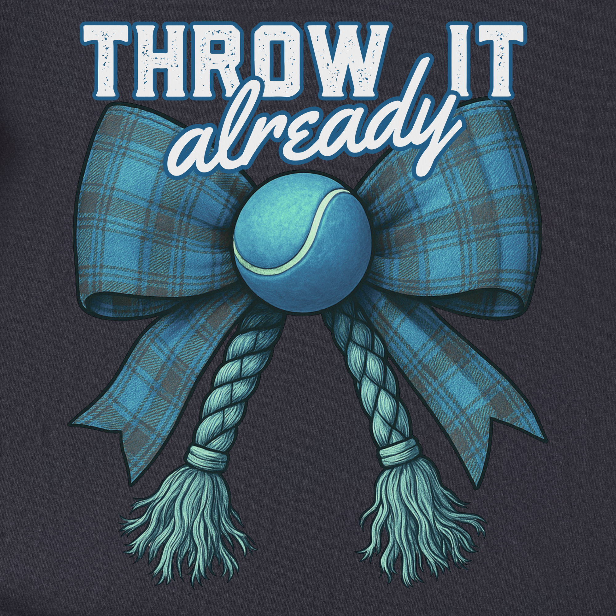retro-throw-it-already-dog-chew-toy-bow-in-blue-dog-bow-comfort-colors-t-shirt-in-graphite - Graphite Full Graphic