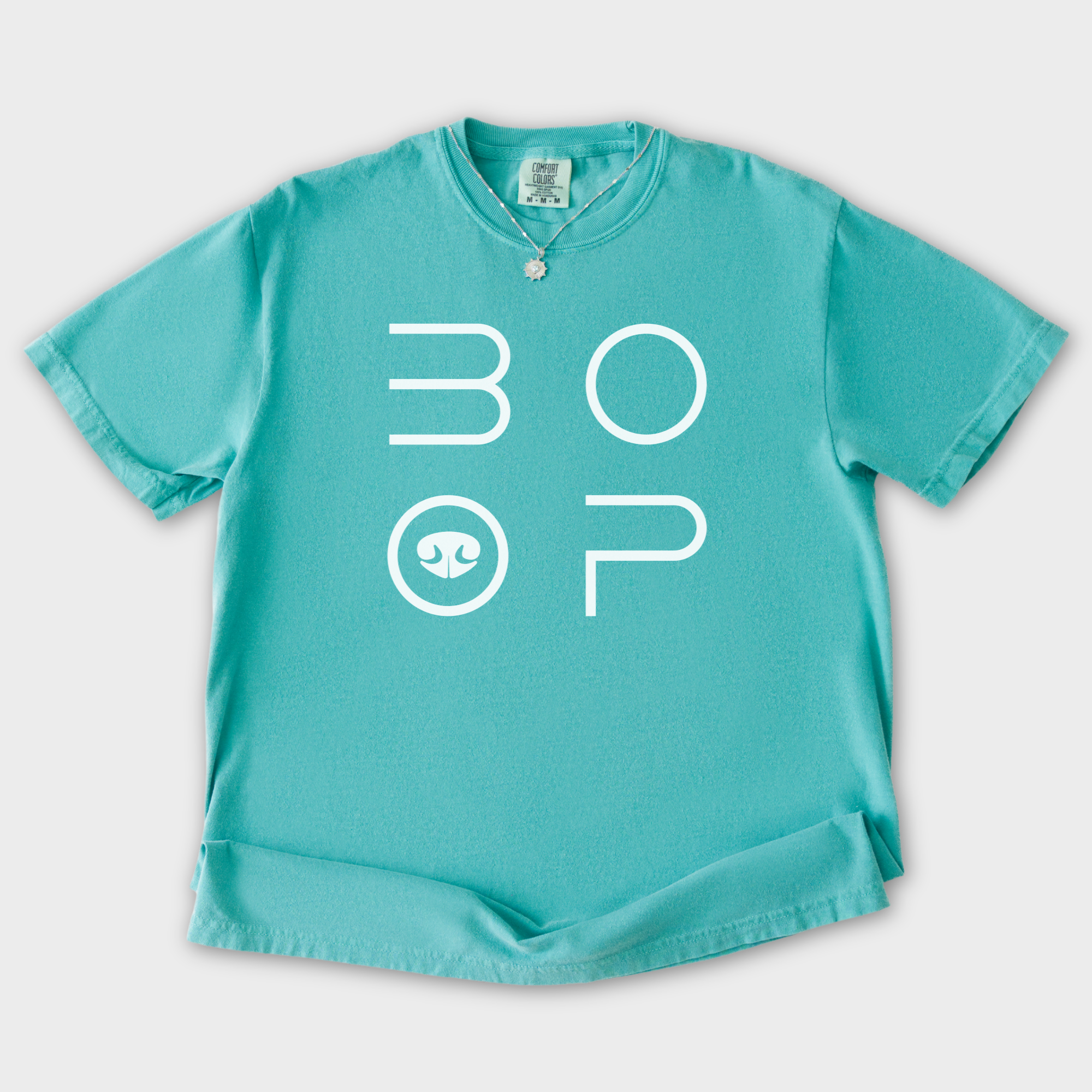 minimalist-boop-dog-nose-modern-text-design-dog-text-comfort-colors-t-shirt-in-seafoam - Seafoam Flat Lay Front