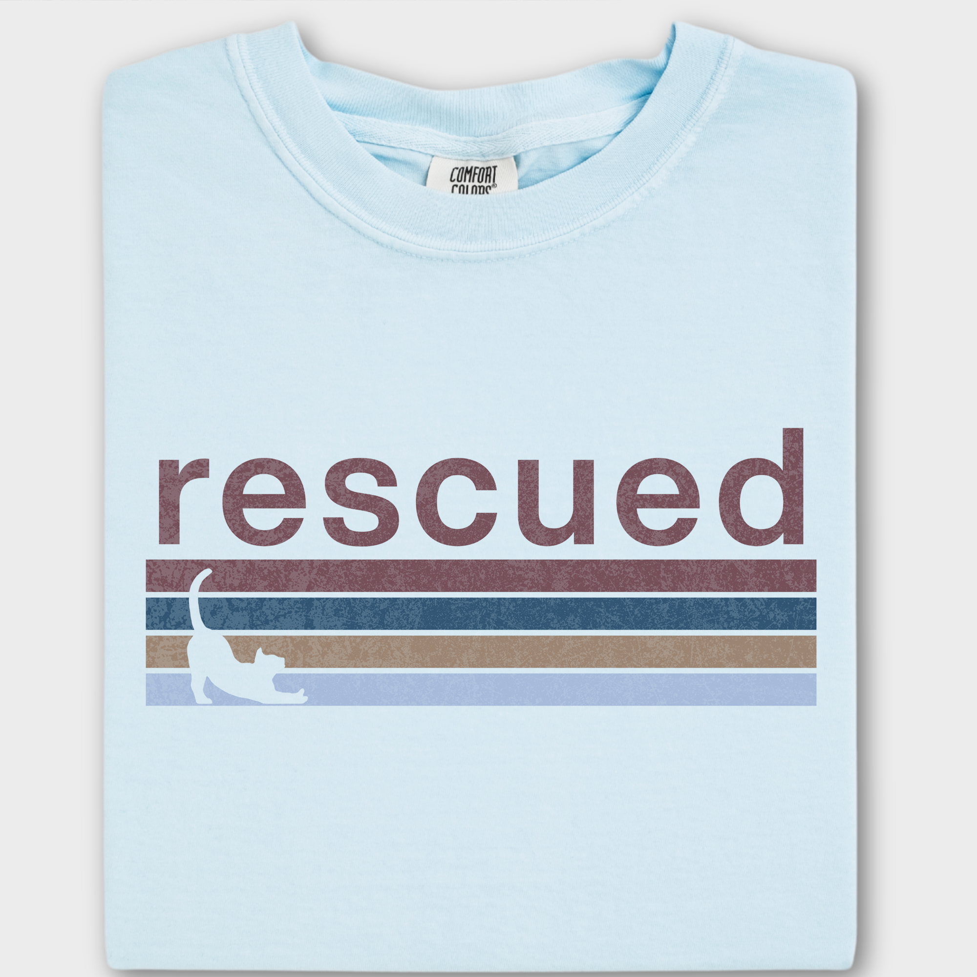 Retro Cat Rescued Cat Graphic Comfort Colors T-Shirt in Chambray-Fetch N Found