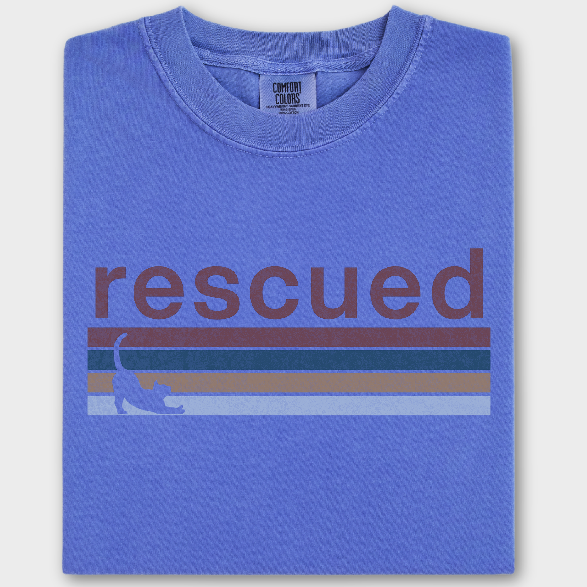 Retro Cat Rescued Cat Graphic Comfort Colors T-Shirt in Flo Blue-Fetch N Found