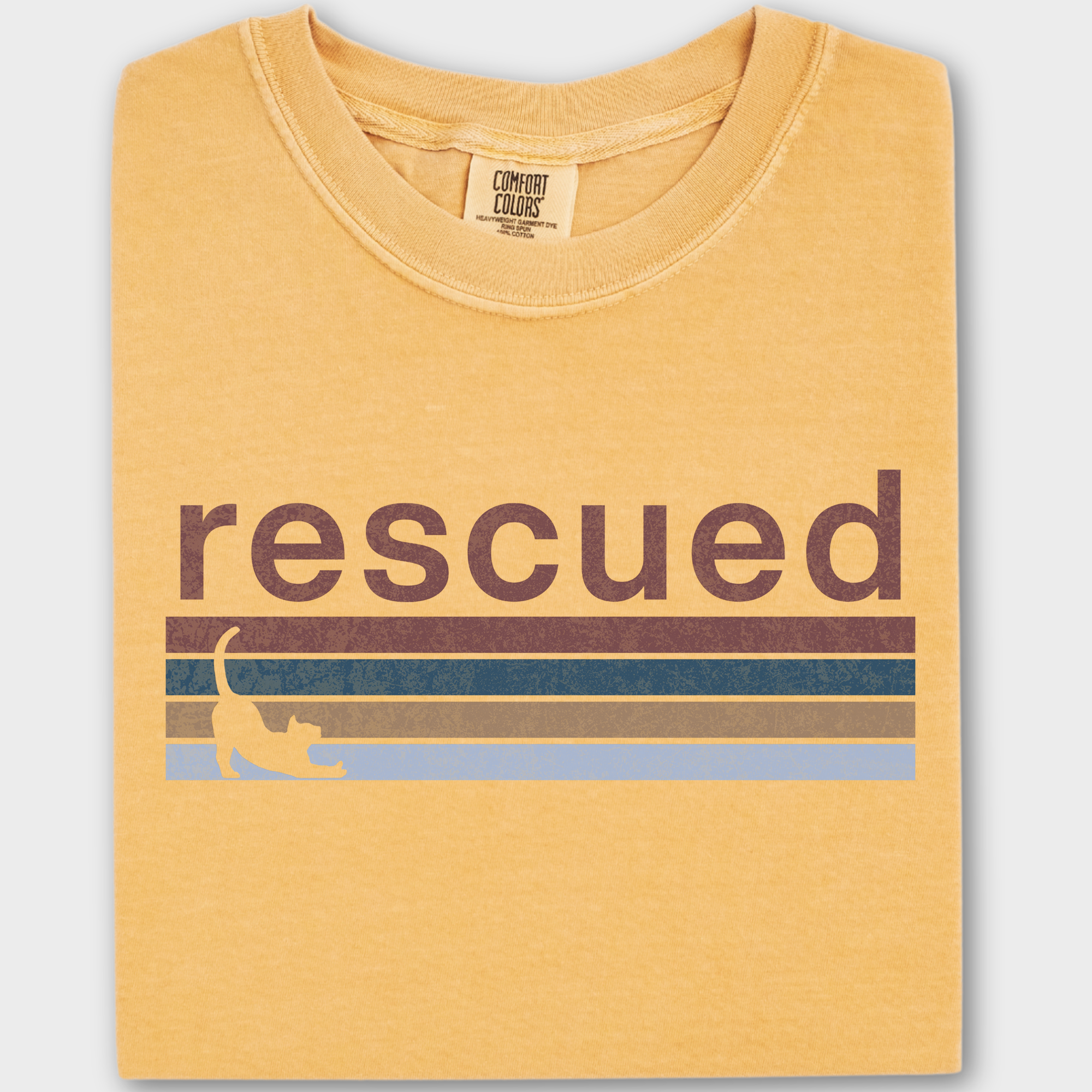 Retro Cat Rescued Cat Graphic Comfort Colors T-Shirt in Mustard-Fetch N Found