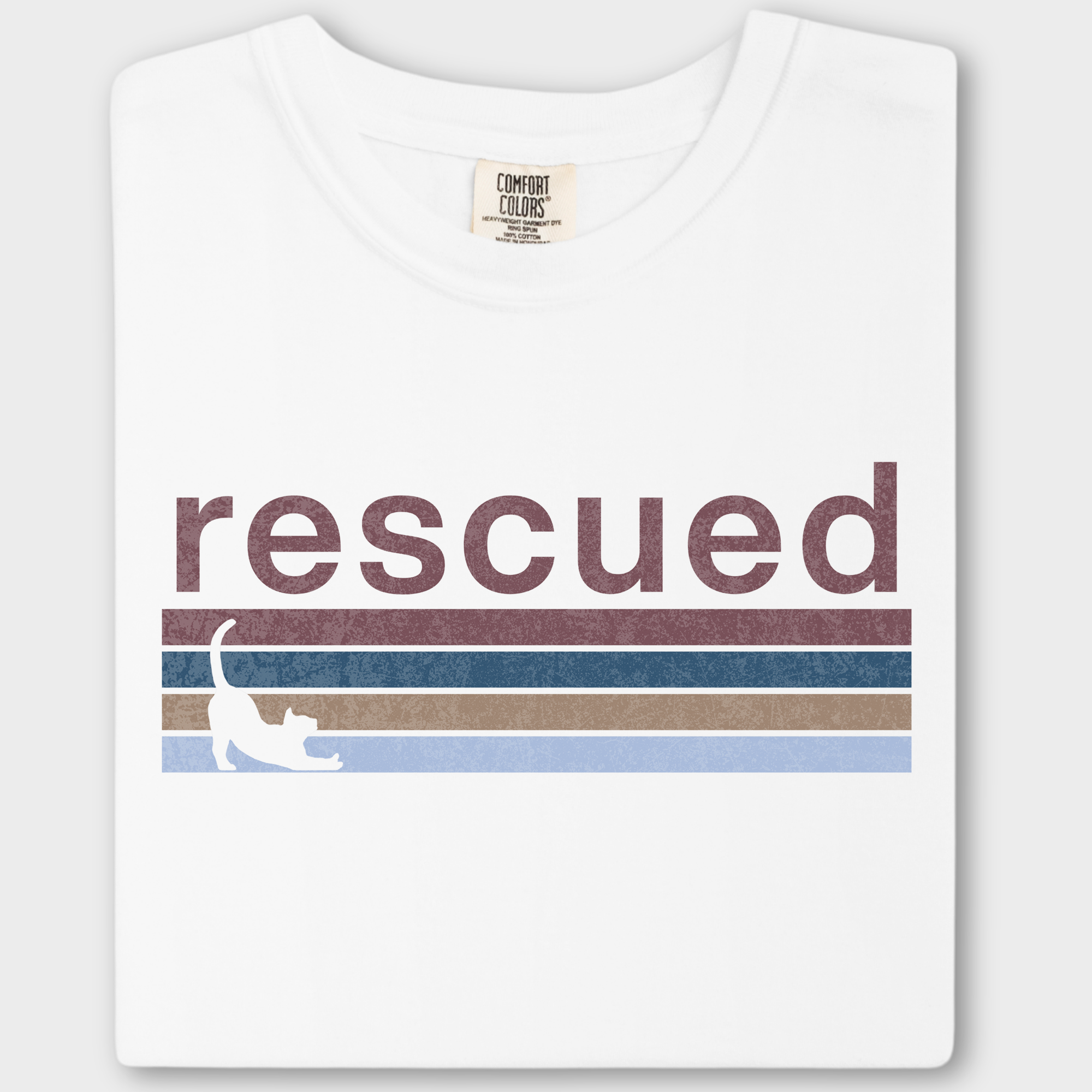 Retro Cat Rescued Cat Graphic Comfort Colors T-Shirt in White-Fetch N Found