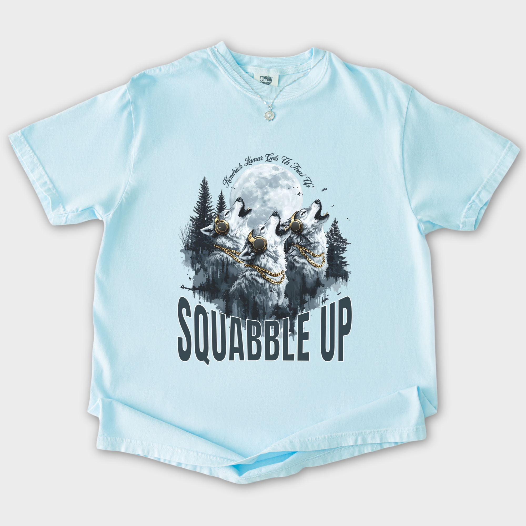 Retro Custom Squabble Up Dog Graphic T-Shirt in Chambray