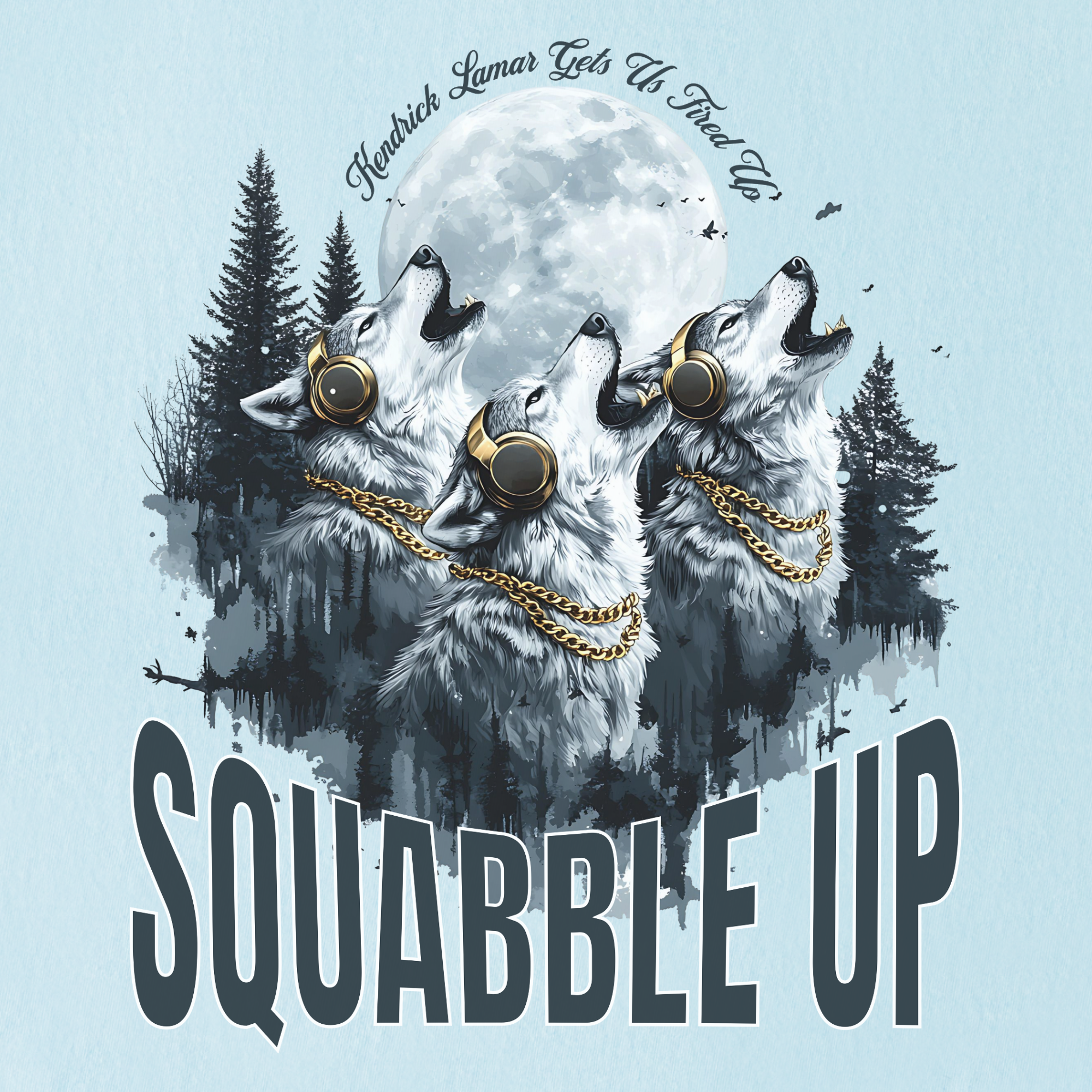 Retro Custom Squabble Up Dog Graphic T-Shirt in Chambray