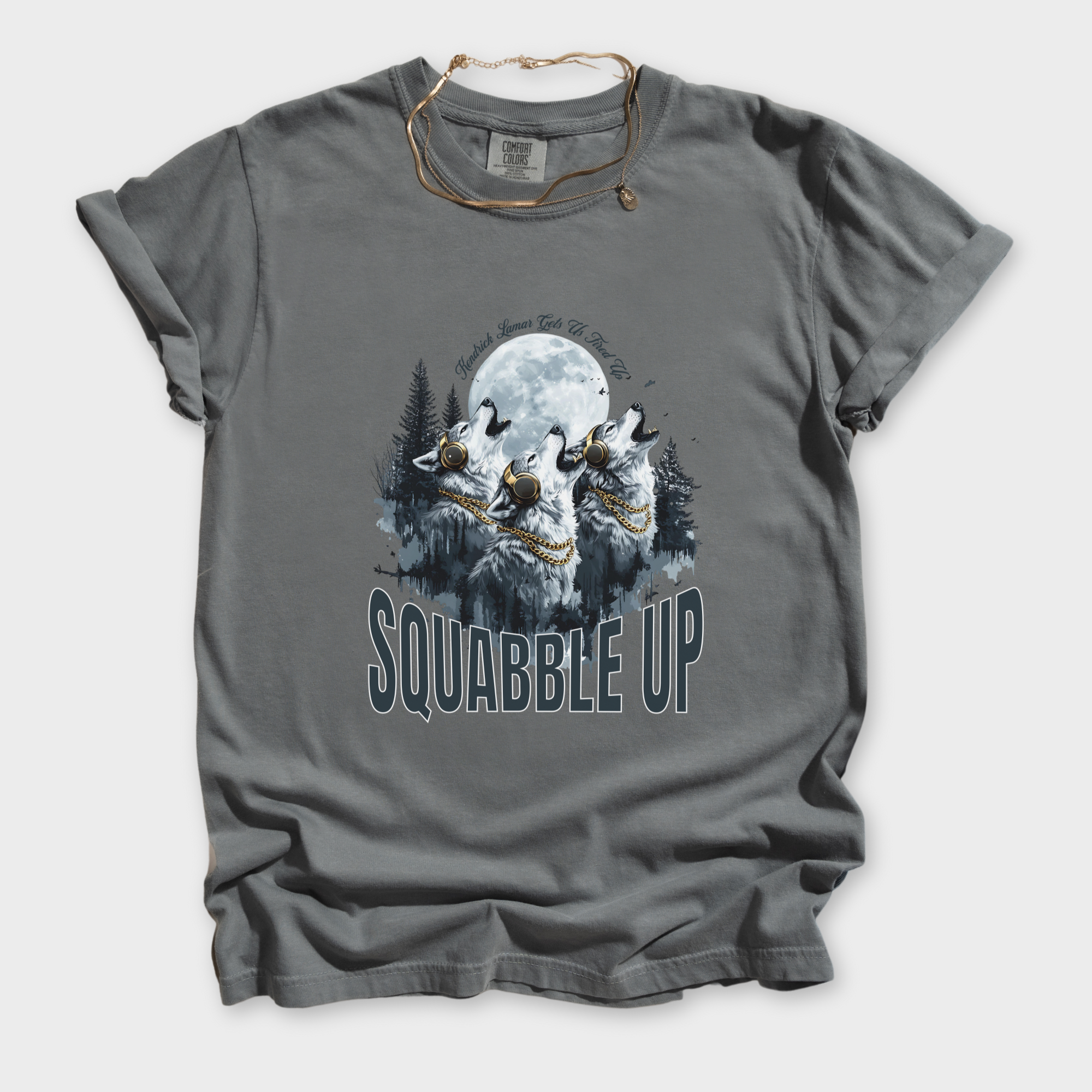 Retro Custom Squabble Up Dog Graphic T-Shirt in Gray