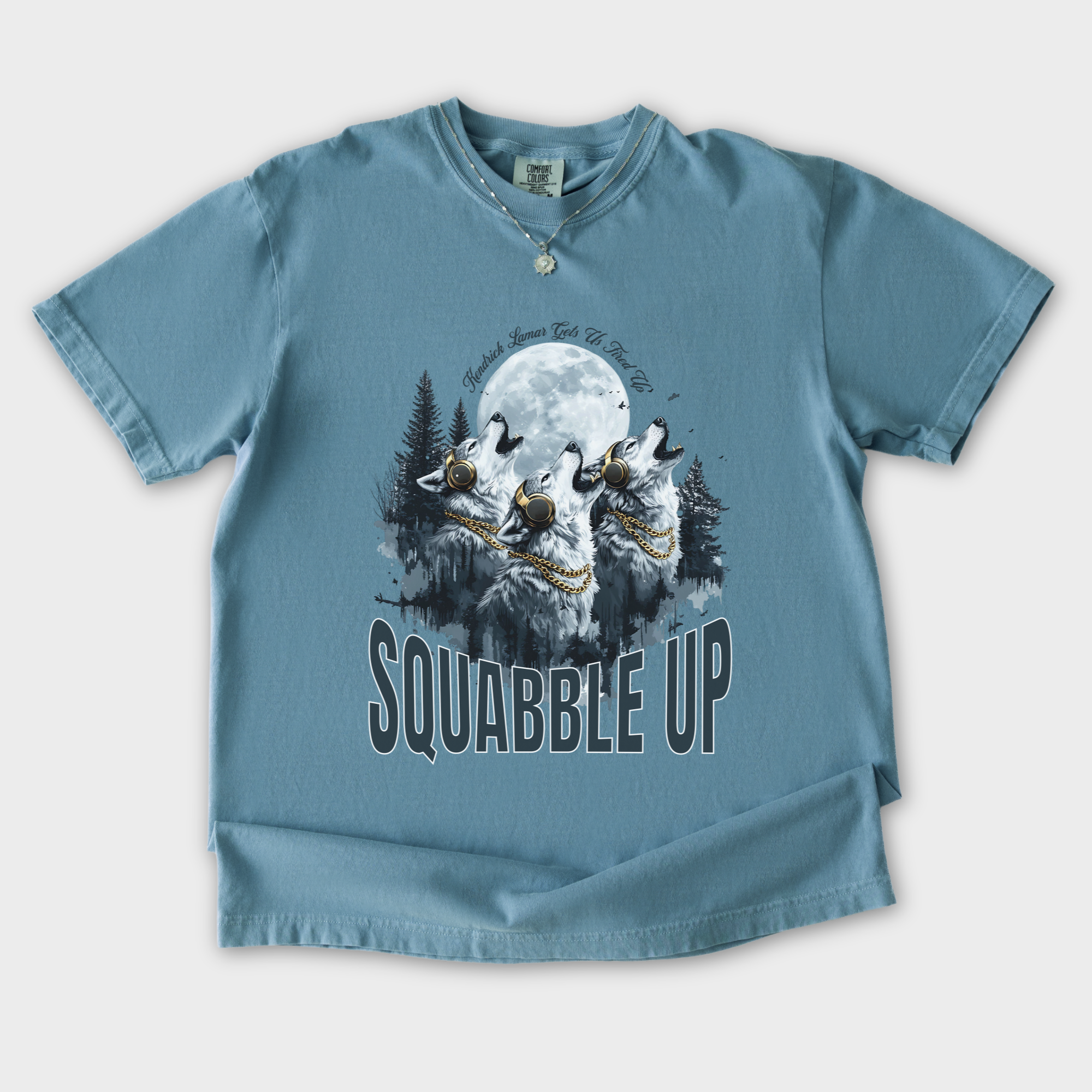 Retro Custom Squabble Up Dog Graphic T-Shirt in Ice Blue