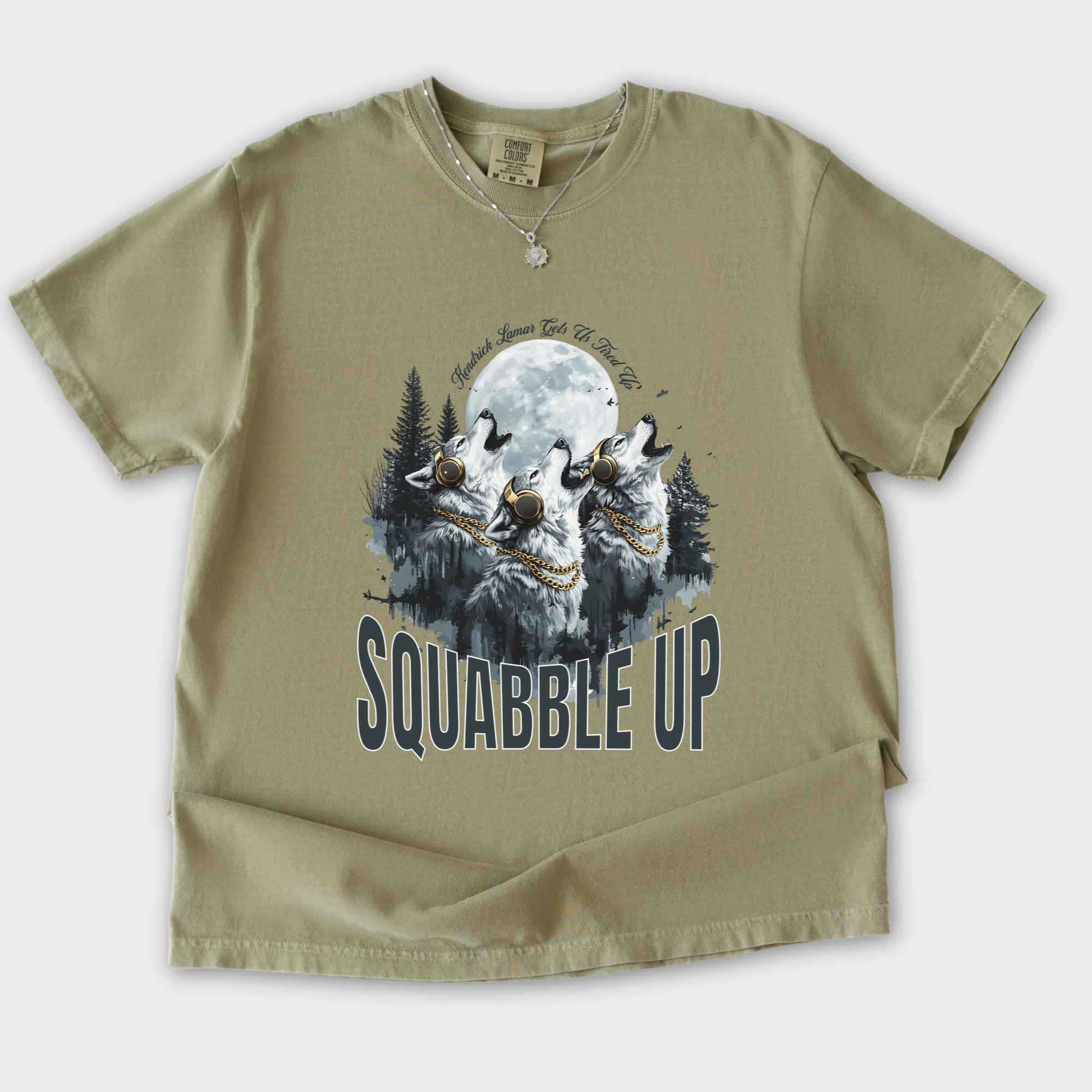 Retro Custom Squabble Up Dog Graphic T-Shirt in Khaki
