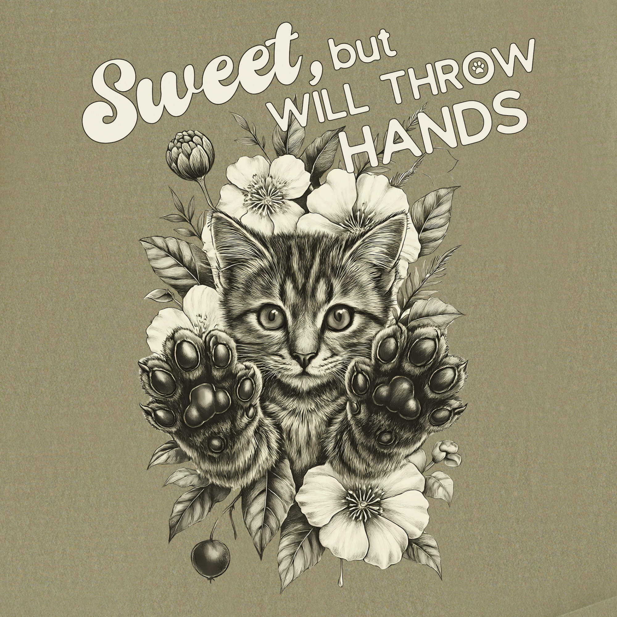 Western Sweet But Will Throw Hands Cat Line Art Comfort Colors T-Shirt in Khaki-T-Shirt-Fetch N Found