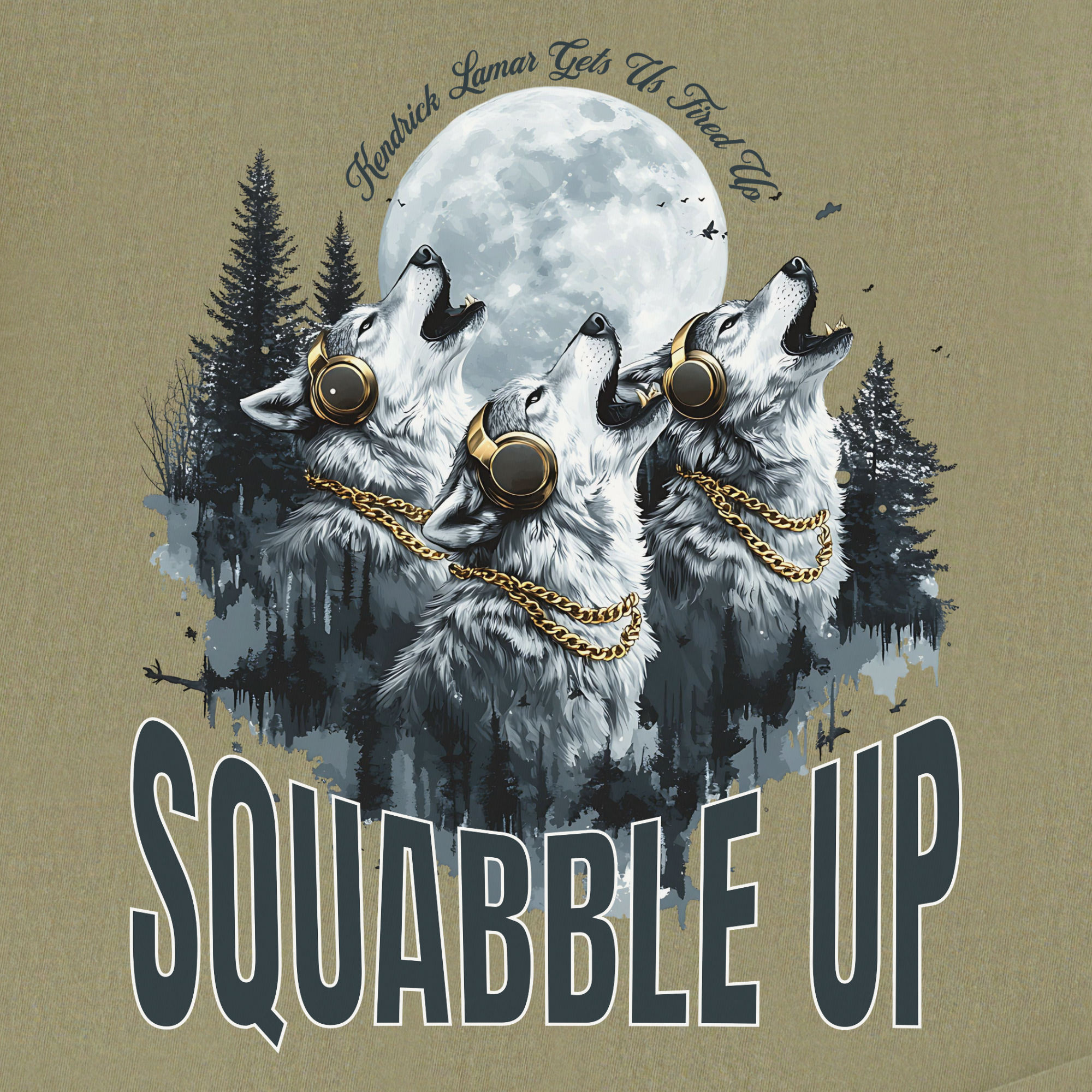 Retro Custom Squabble Up Dog Graphic T-Shirt in Khaki