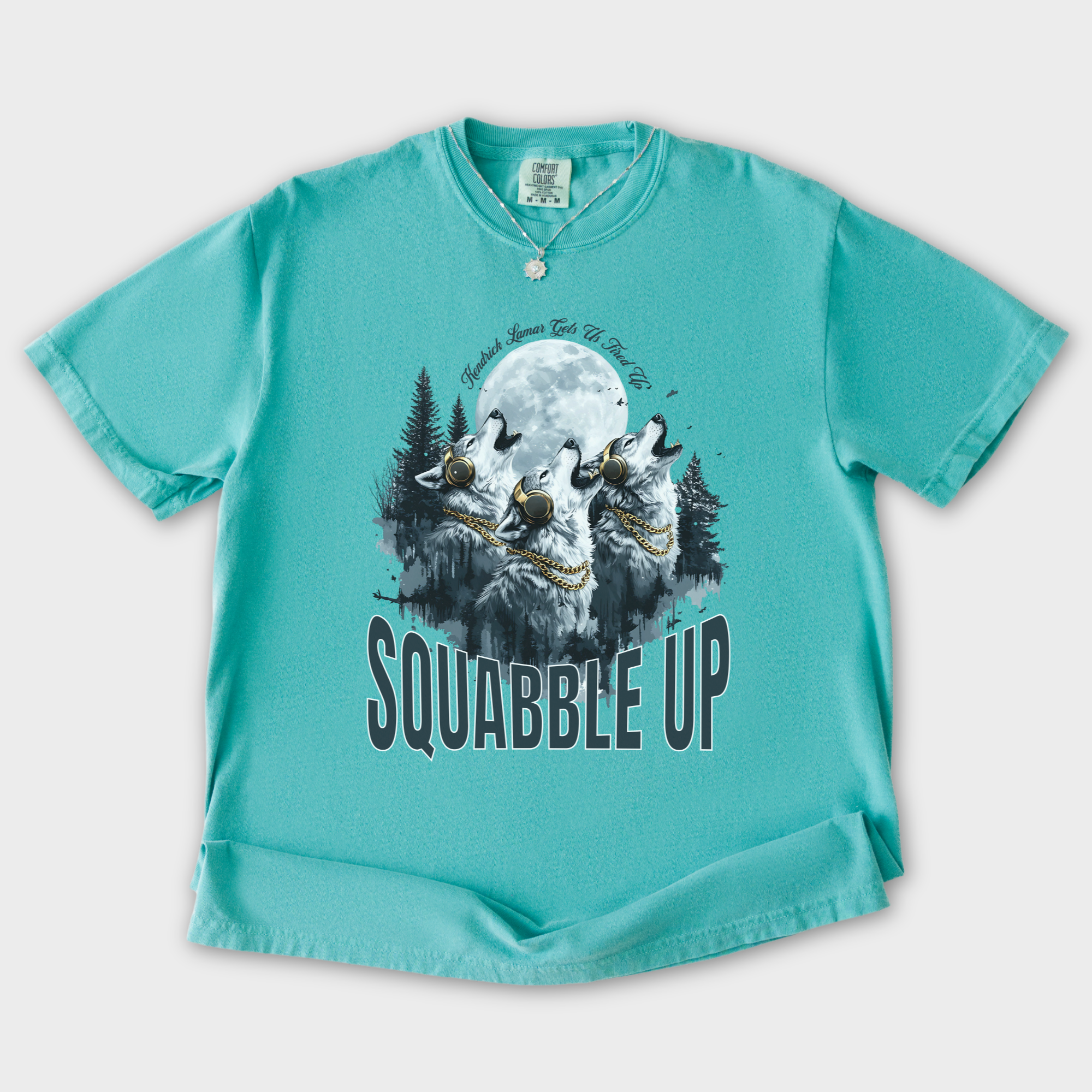 Retro Custom Squabble Up Dog Graphic T-Shirt in Seafoam