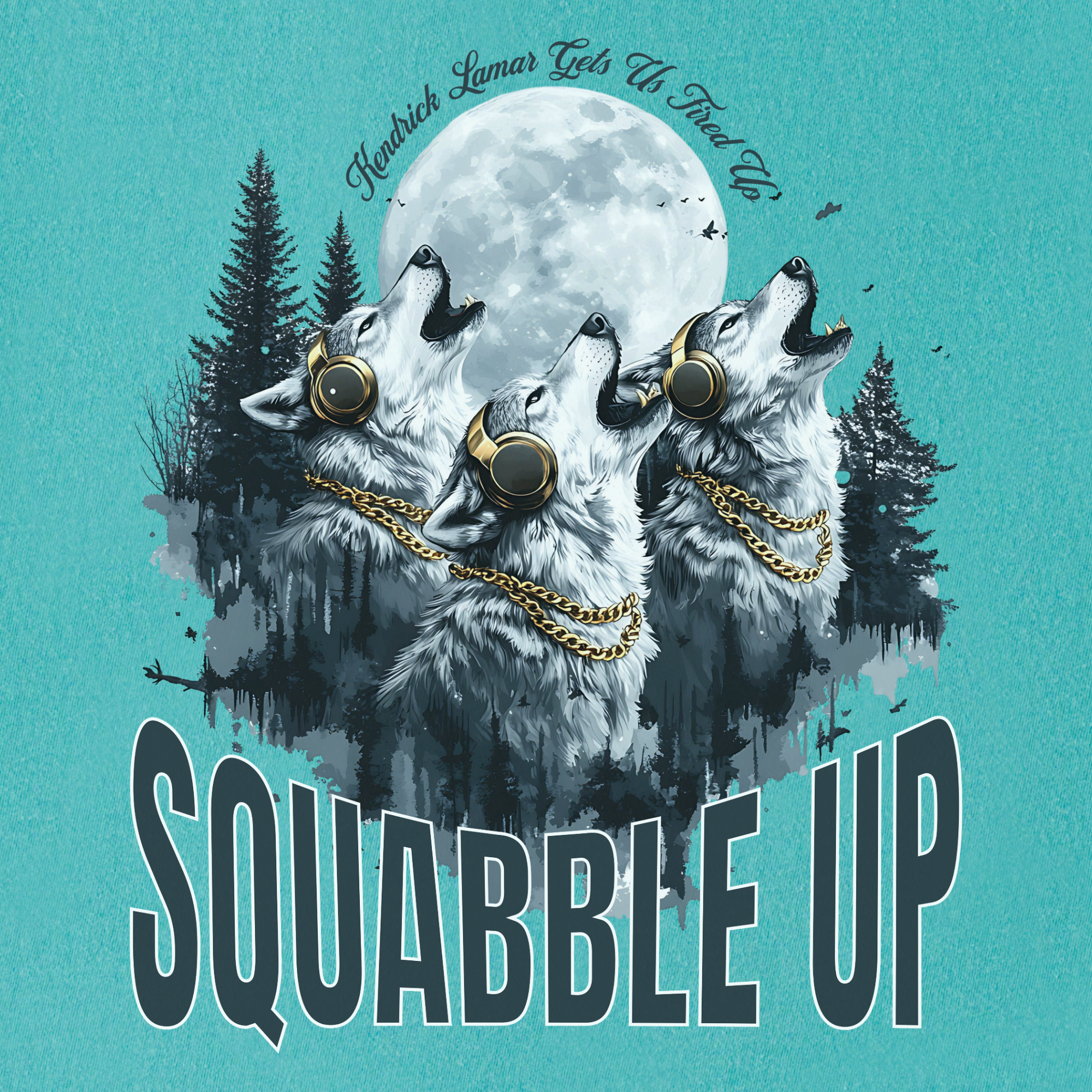 Retro Custom Squabble Up Dog Graphic T-Shirt in Seafoam