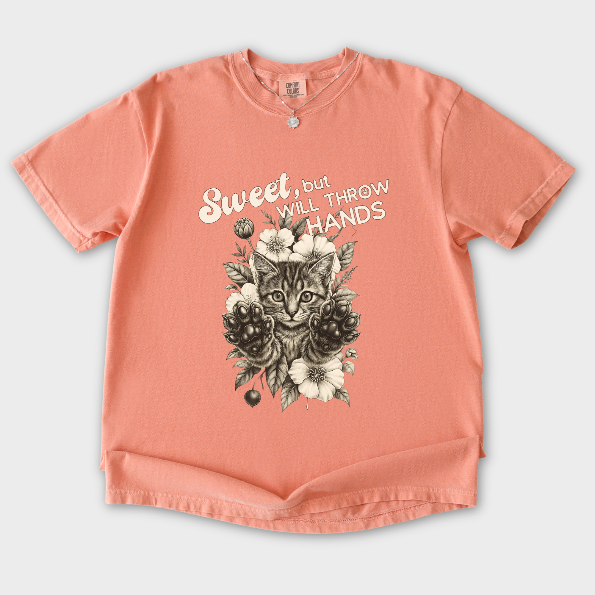 Western Sweet But Will Throw Hands Cat Line Art Comfort Colors T-Shirt in Terracotta-T-Shirt-Terracotta-S-Fetch N Found