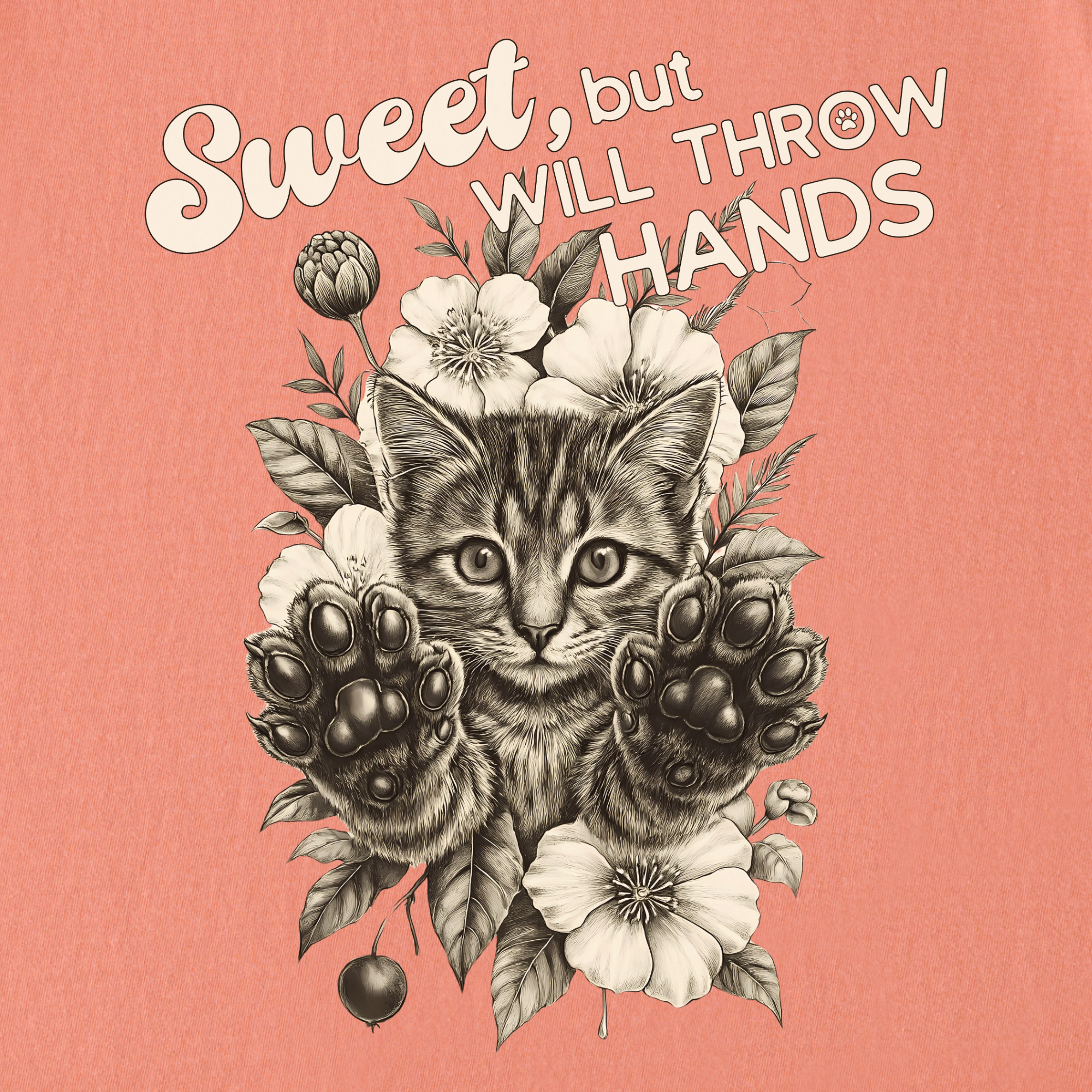 Western Sweet But Will Throw Hands Cat Line Art Comfort Colors T-Shirt in Terracotta-T-Shirt-Fetch N Found